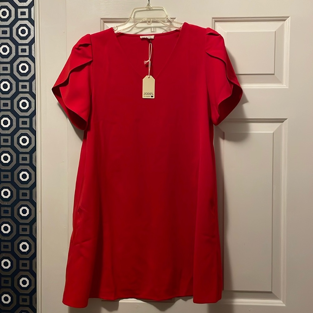 Jodifl red dress with sleeve detail